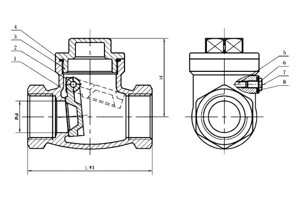 brass swing check valve drawing