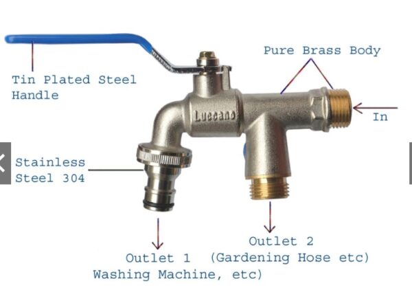 Three Way Brass Bib Cock Tap - Image 5