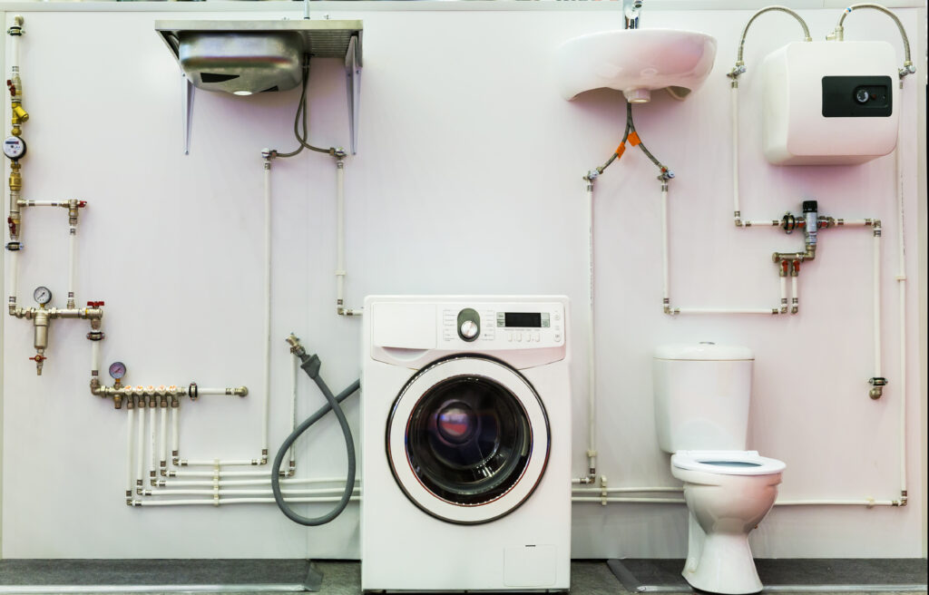 Bathroom water supply system with valves and fittings