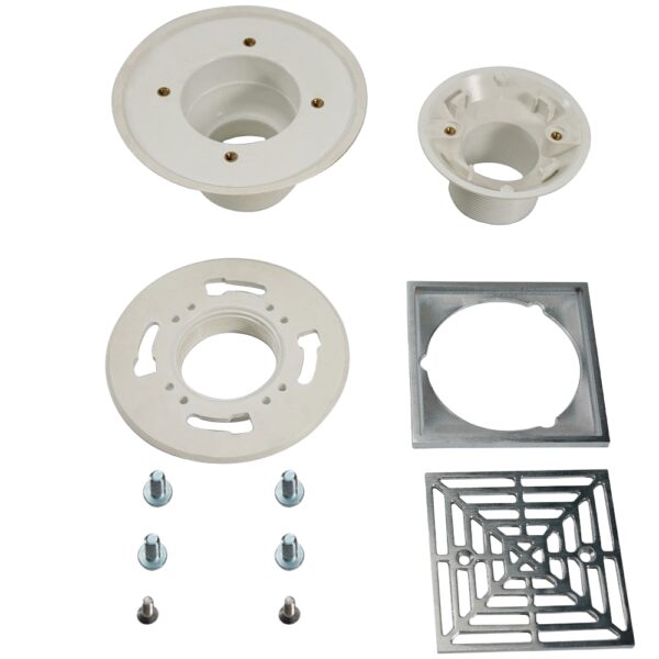 white pvc shower drain with chrome plated cover 0899j