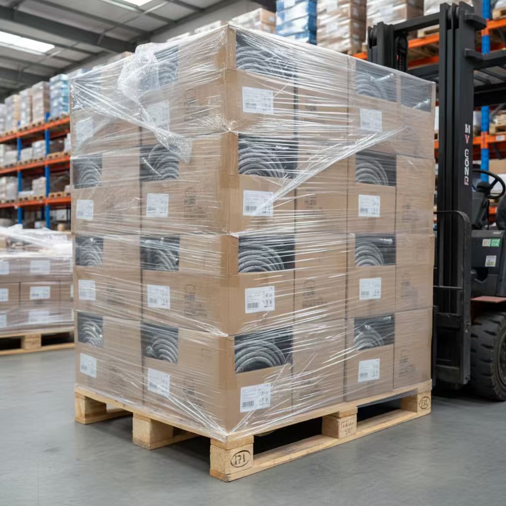 palletized shipment of the braided hose